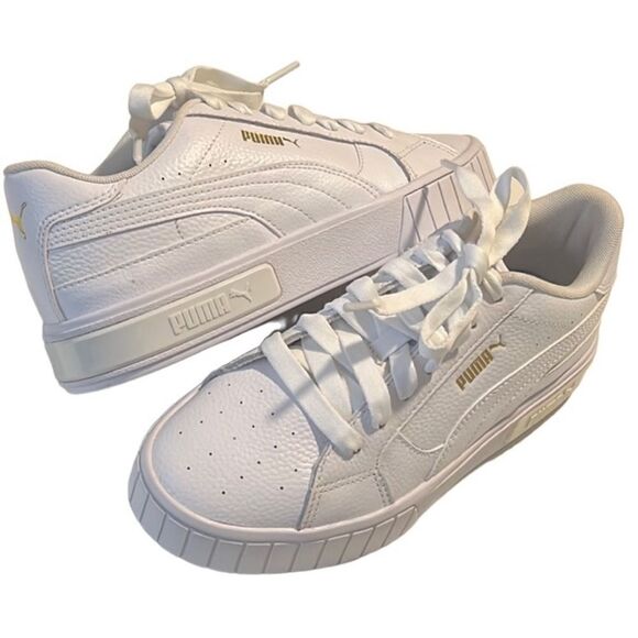 Puma Cali Star White Leather Lace Up Sneakers Size 8 NIB - Picture 1 of 12